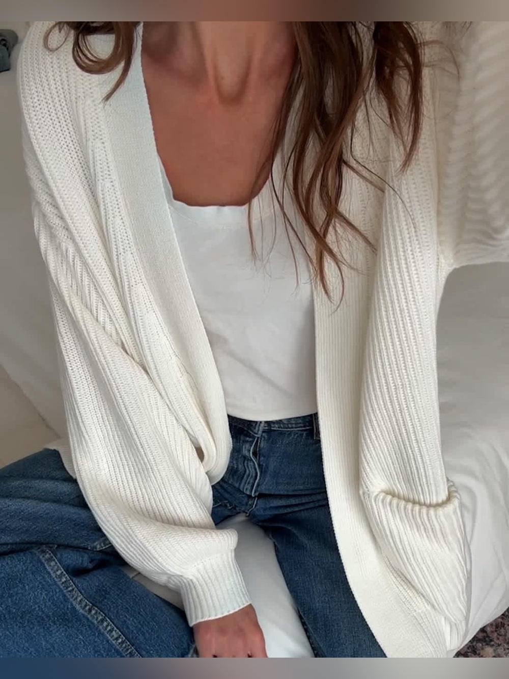 Madewell Nolan Ribbed Open Front Cardigan In Eyelet White 100% Cotton XS